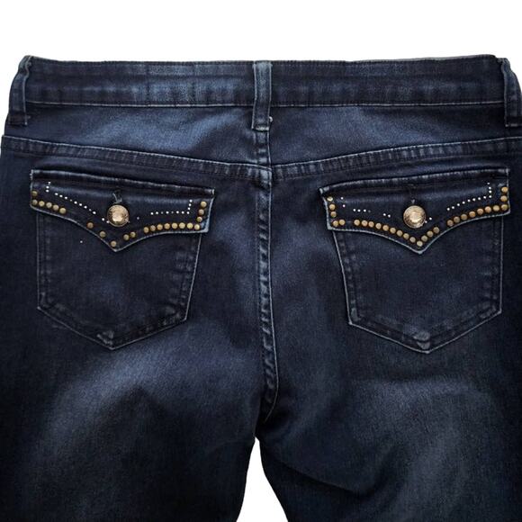 V Cristina Size 4 Dark Wash Flap Beaded Pockets Bootcut Jeans - Picture 1 of 6